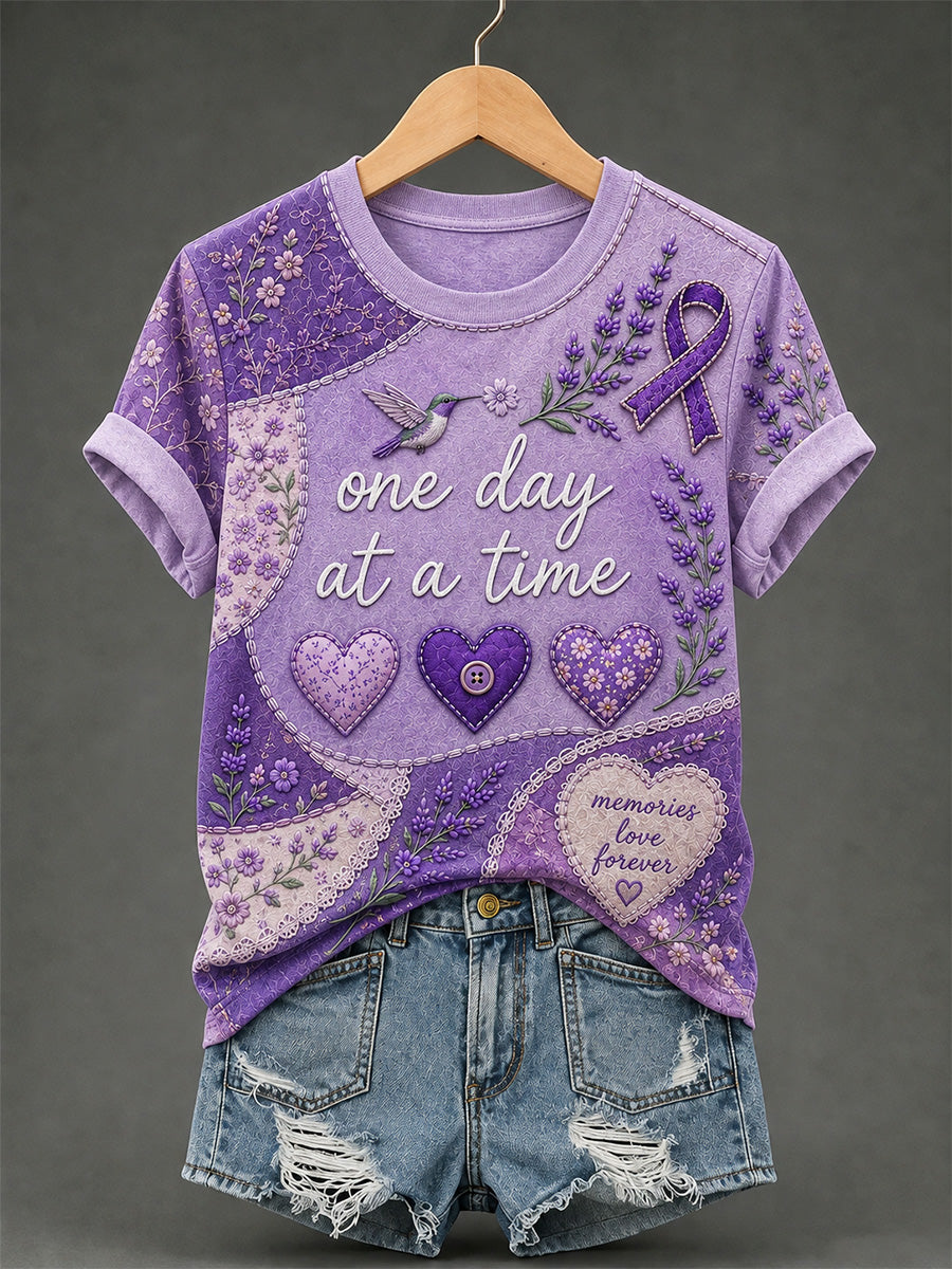 Women's Purple Floral & Alzheimer's Awareness Support Print Tee