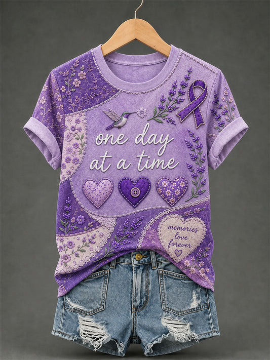 Women's Purple Floral & Alzheimer's Awareness Support Print Tee