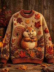Women's Autumn Squirrel Maple Leaf Art Sweater