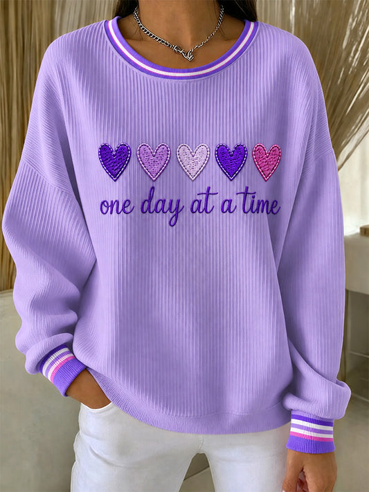 Women's  Alzheimer's Awareness Support Print Ribbed Round-Neck Sweatshirt