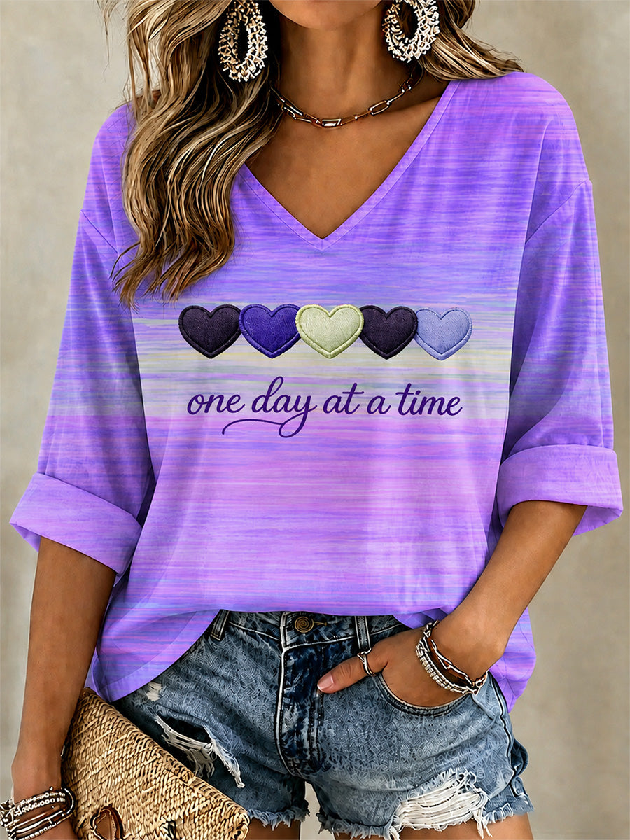 Women's  Alzheimer's Awareness Support Print V-Neck Tee