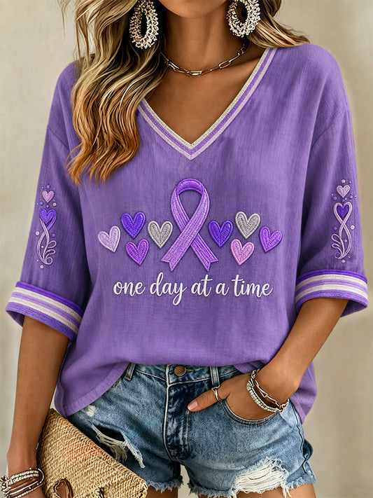 Women's  Alzheimer's Awareness Support Print V-Neck Tee