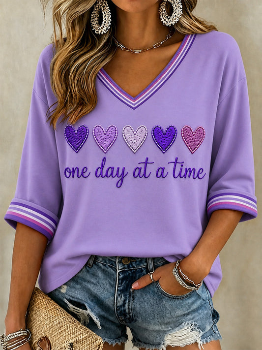 Women's  Alzheimer's Awareness Support Print V-Neck Tee