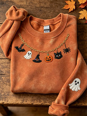 Women's Halloween Fall Vibe Elements Necklace Print Cozy Sweatshirt