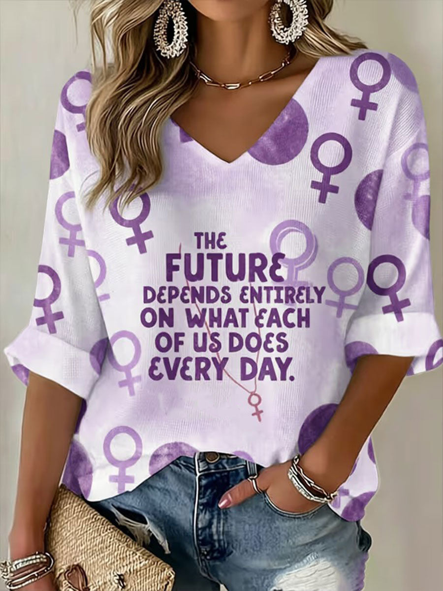 Women's THE FUTURE DEPENDS ENTIRELY ON WHAT EACH OF US DOES EVERY DAY Waffle T-shirt