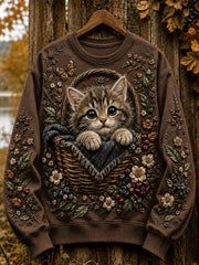 Women's Autumn Cute Cat Art Regular Sweatshirt