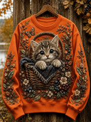 Women's Autumn Cute Cat Art Regular Sweatshirt