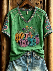 Women's Classic Fall Pumpkin Polka Dots Art Print short-sleeved T-shirt