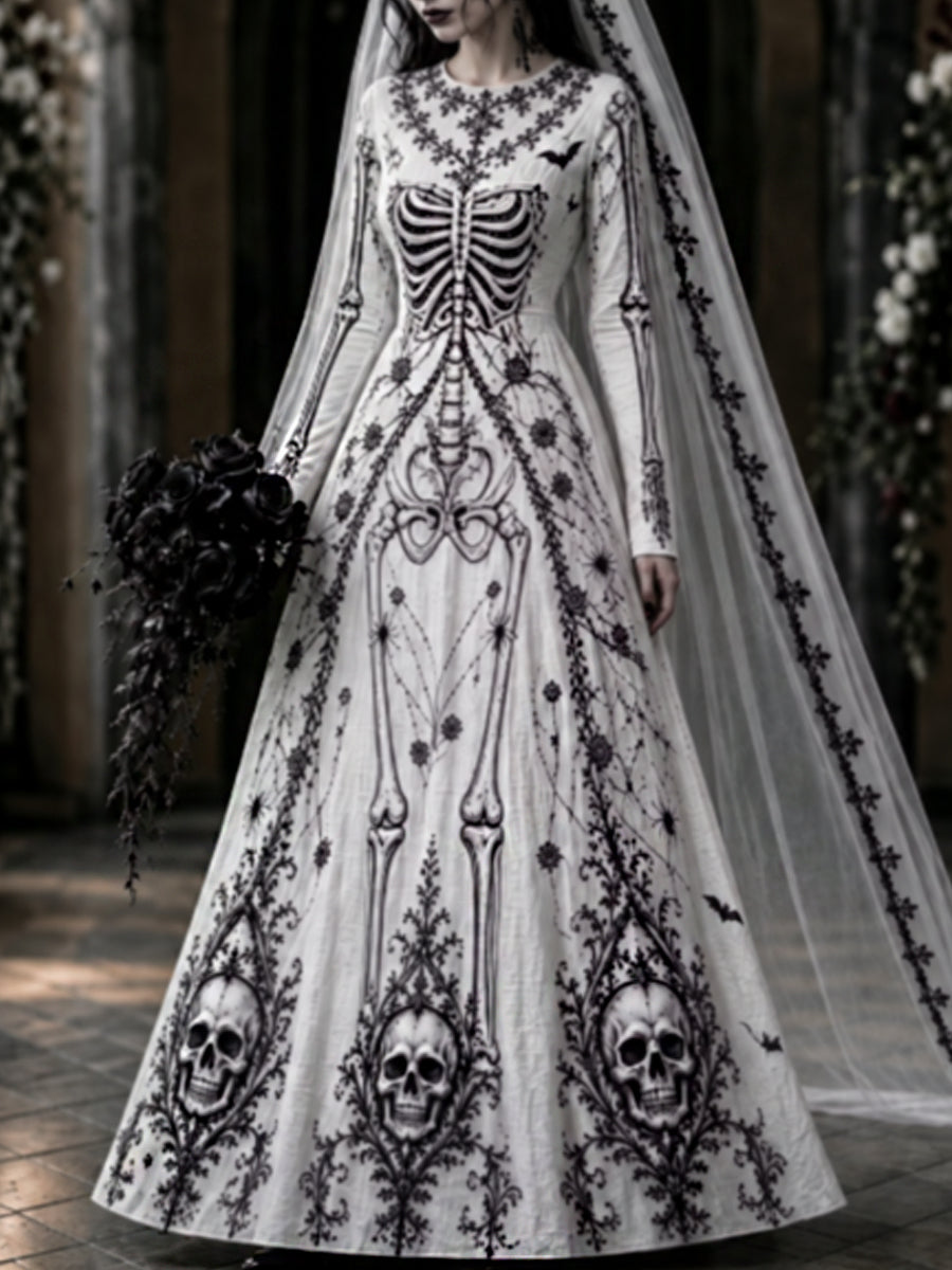 Women's Retro Halloween Gothic Skeleton Art Maxi Dress