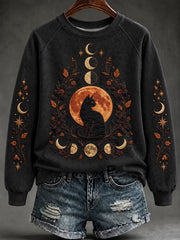 Women's Halloween Black Cat Moon Sweatshirt