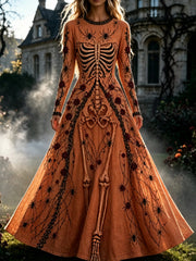 Women's Retro Gothic Skull Floral Pattern  Maxi Halloween Dress