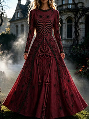 Women's Retro Gothic Skull Floral Pattern  Maxi Halloween Dress