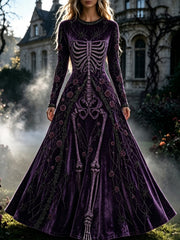 Women's Retro Gothic Skull Floral Pattern  Maxi Halloween Dress