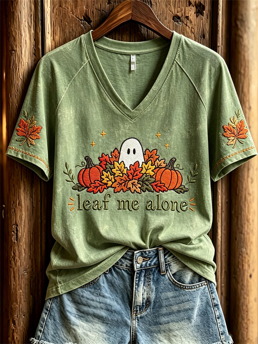Women's Leaf Me Alone Fall Ghost Print short-sleeved T-shirt
