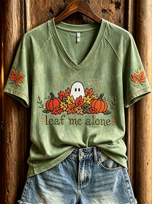 Women's Leaf Me Alone Fall Ghost Print short-sleeved T-shirt