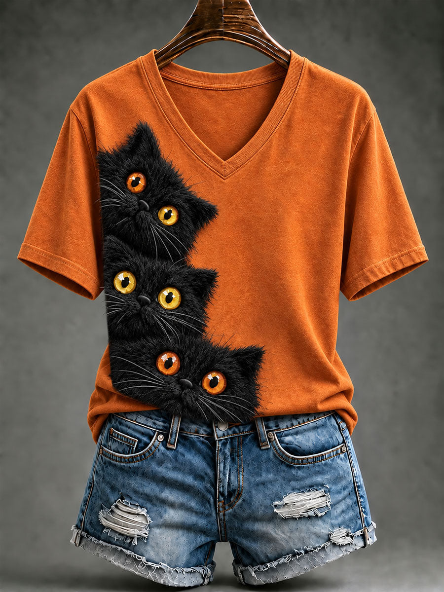 Women's Black Cat Short-Sleeved T-Shirt