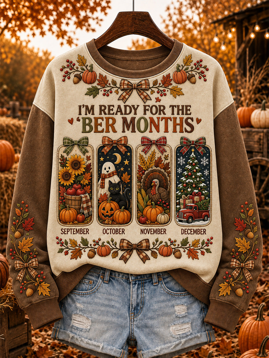 Women's autumn and winter theme pattern design casual sweatshirt