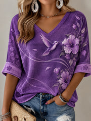 Women's Purple Art Print Casual T-shirt