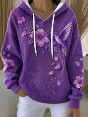 Women's Purple Flora Art Print Casual Hoodie