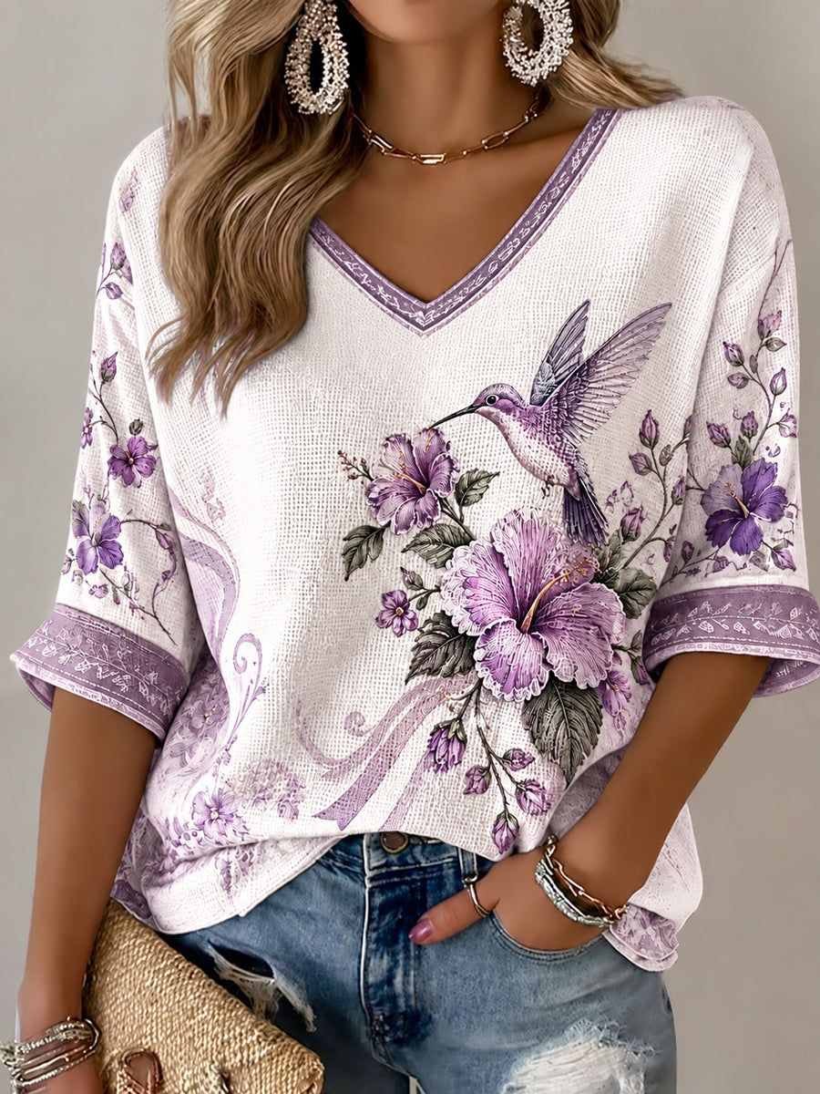 Women's Purple Art Print Casual T-shirt