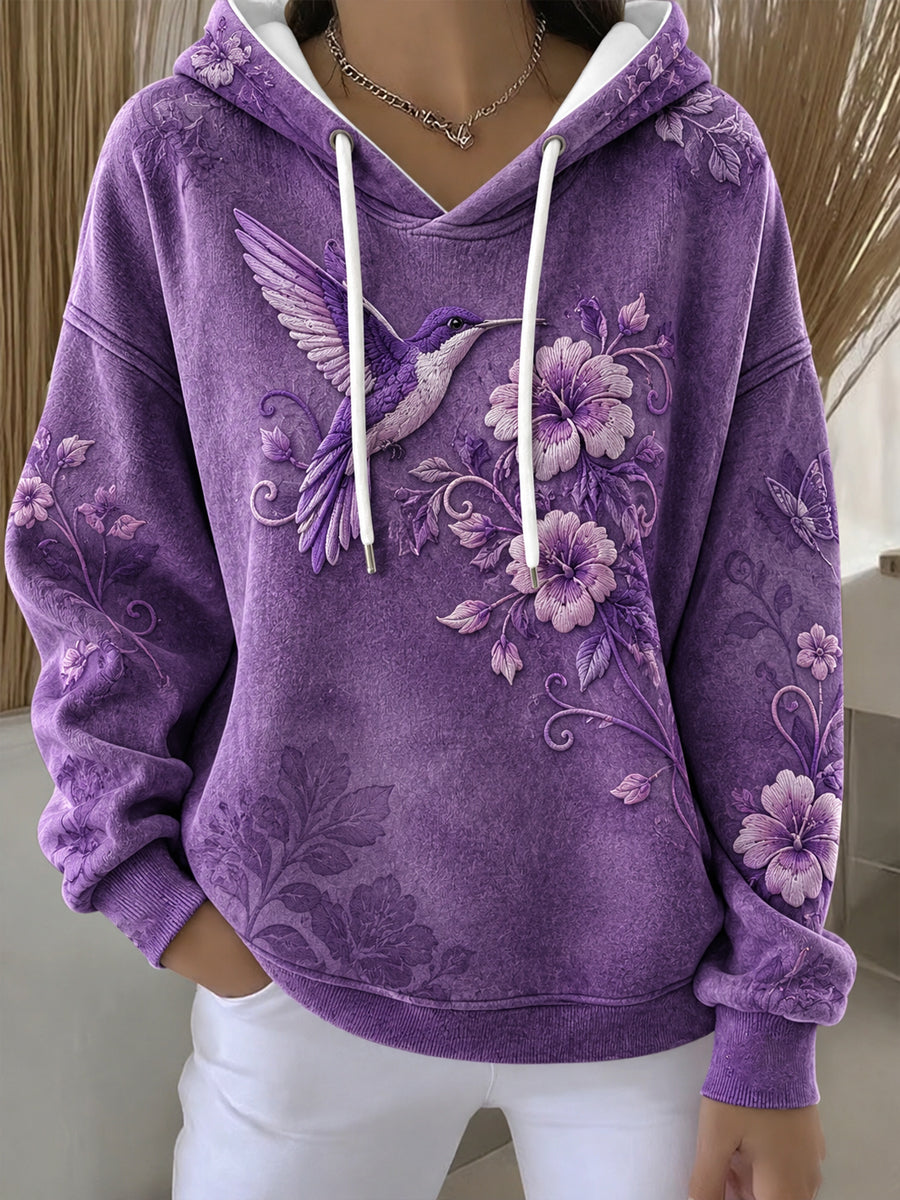 Women's Purple Flora Art Print Casual Hoodie