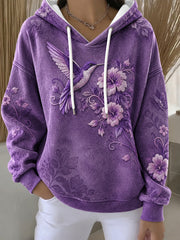 Women's Purple Flora Art Print Casual Hoodie