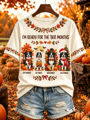 Women's I'm Ready For The 'ber Months Cute Border Collie Print Short-sleeved T-shirt