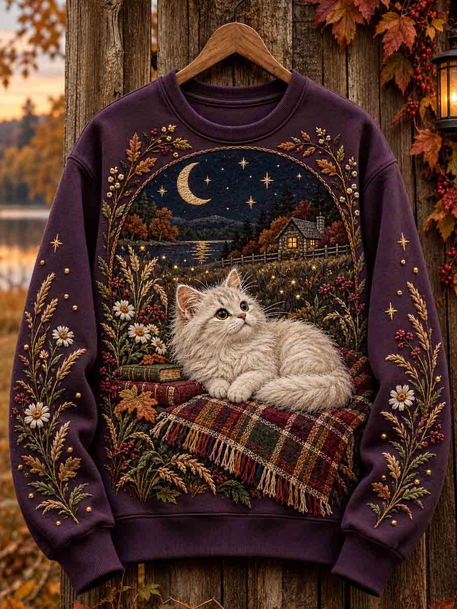 Women's Autumn Cute Cat Art Regular Sweatshirt