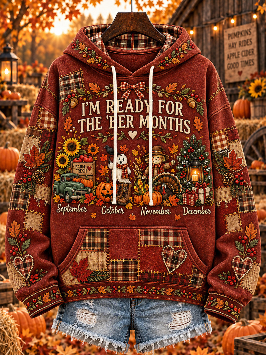 Women's autumn and winter theme pattern design casual hoodie