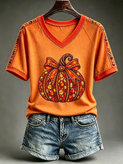 Women's Autumn Gemstone Pumpkin T-Shirt