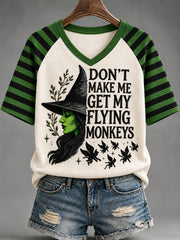 Women's Don't Make Me Get My Flying Monkeys Print V-Neck Tee