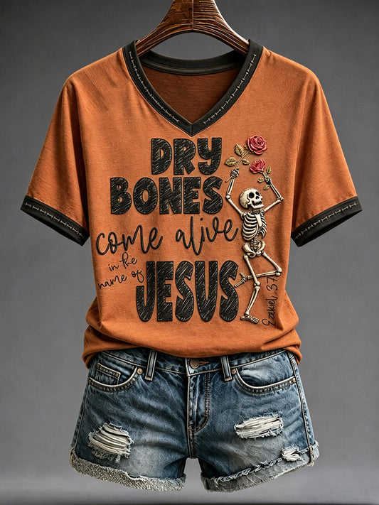Women's Halloween Faith Lover Dry Bones Come Alive Printed T-shirt