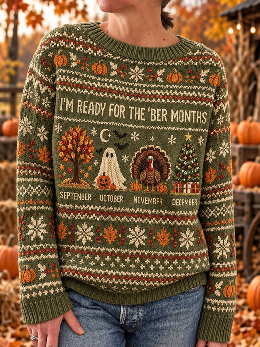 Women's Vintage I'm Ready For The 'ber Months Print Long-sleeved Sweater