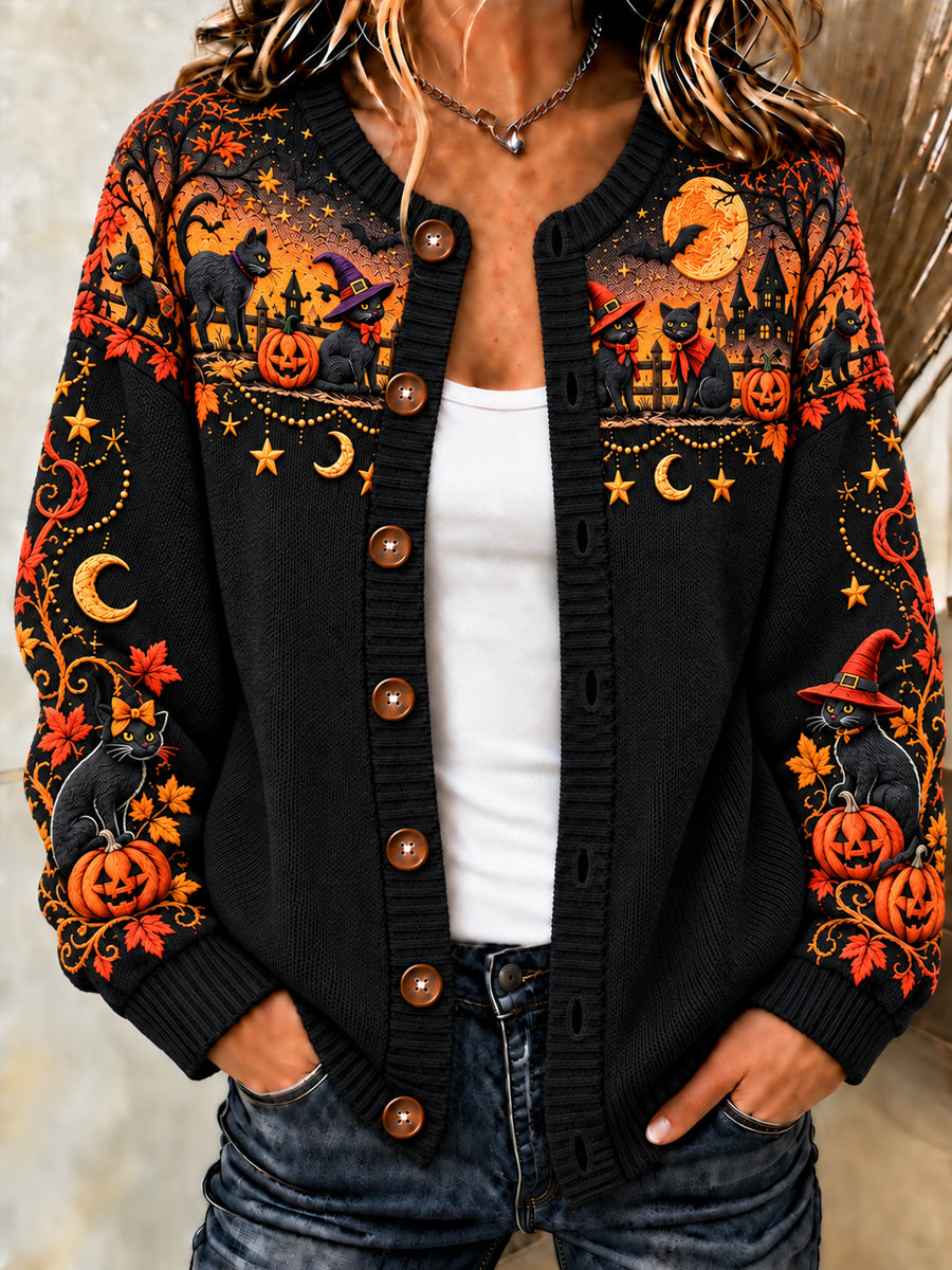 Women's Halloween Witch Cat Cardigan