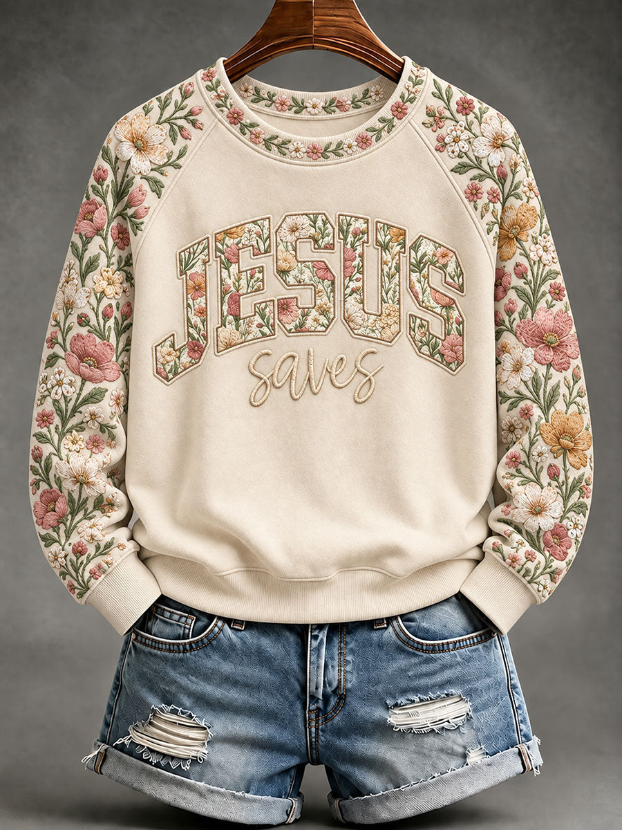 Women's Jesus Print Casual Sweatshirt