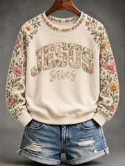 Women's Jesus Print Casual Sweatshirt