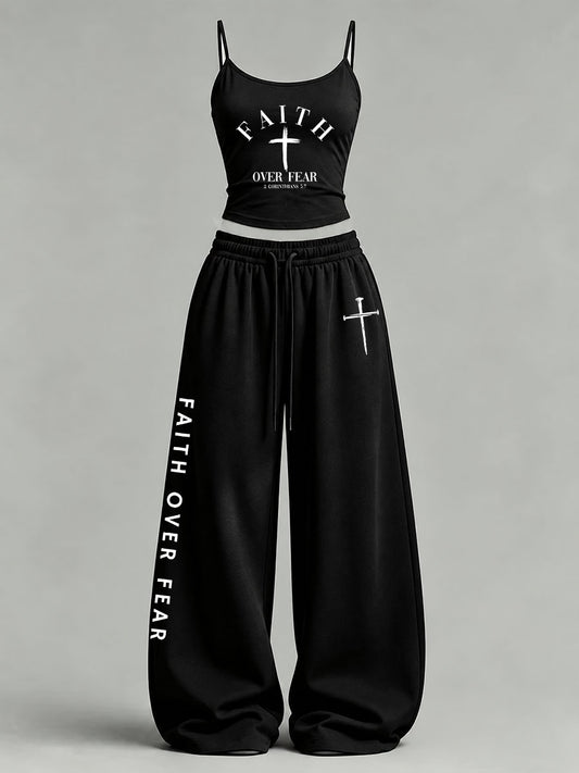 Women's 'Faith Over Fear' Printed Casual Set