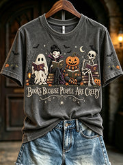 Women's Vintage Halloween Books Because People Are Creepy Print Short-sleeved T-shirt