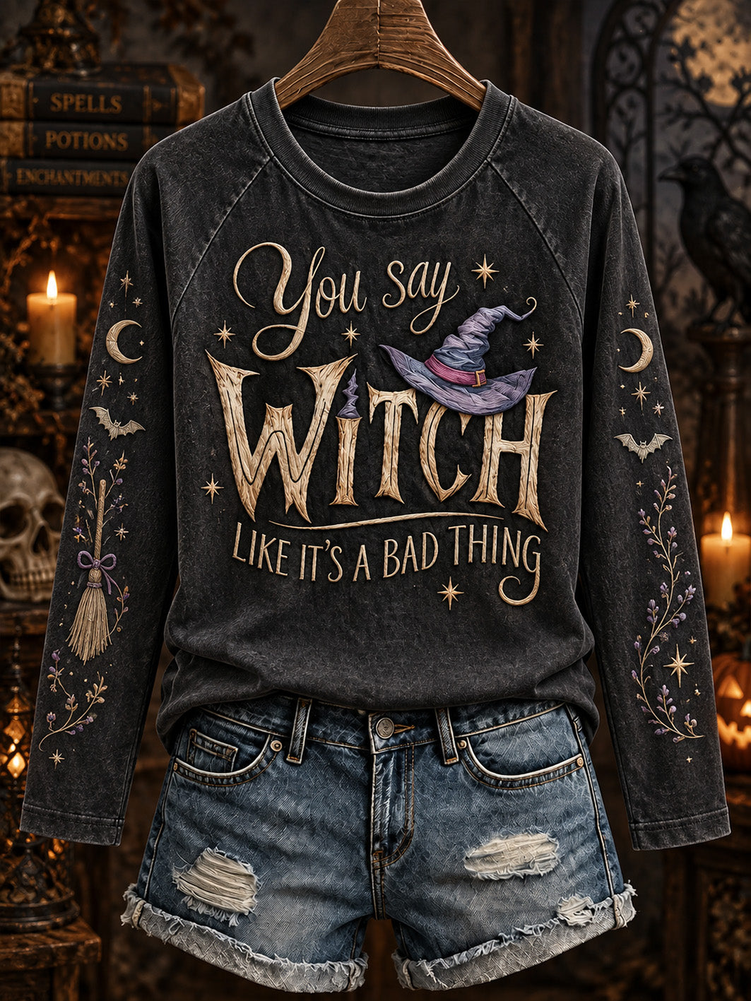 Women's Halloween Witch Pattern Design Casual Leisure Long Sleeve T-Shirt