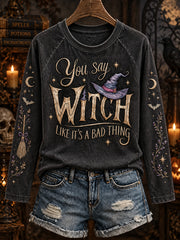 Women's Halloween Witch Pattern Design Casual Leisure Long Sleeve T-Shirt