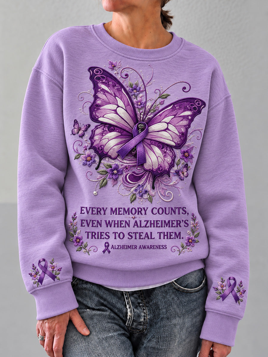Women's Alzheimer's Awareness Butterfly Art Print Cozy Sweatshirt