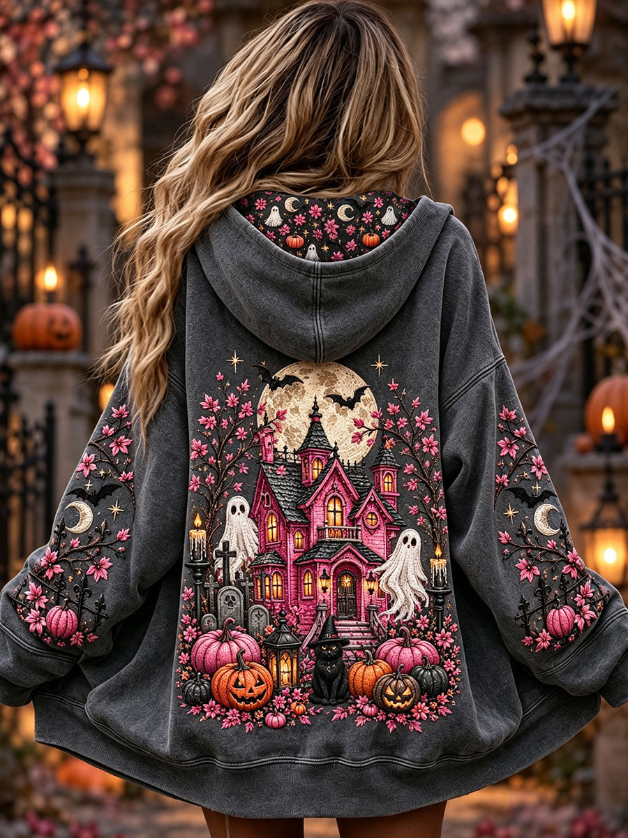 Women's Halloween Black Cat and Castle Jackets