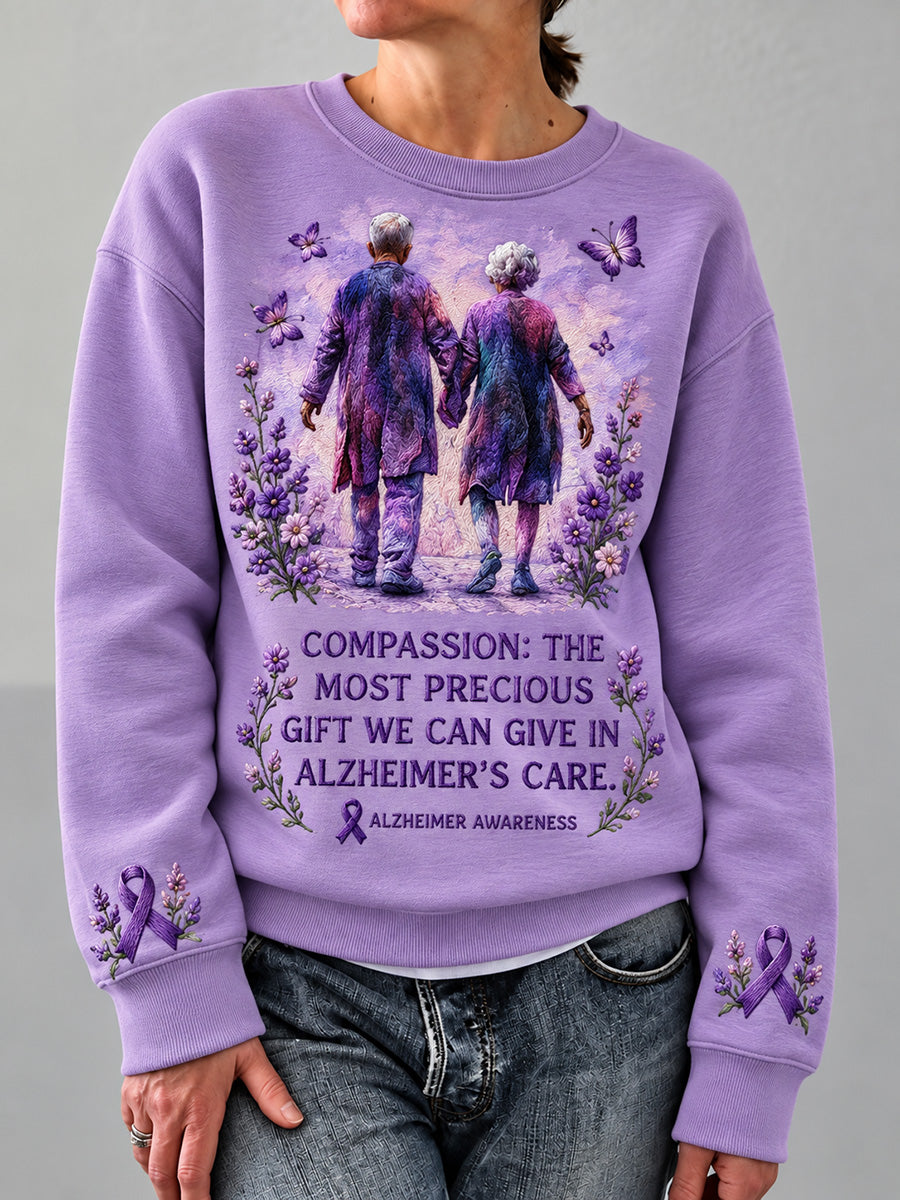 Women's Alzheimer's Awareness Compassion Quote Print Cozy Sweatshirt