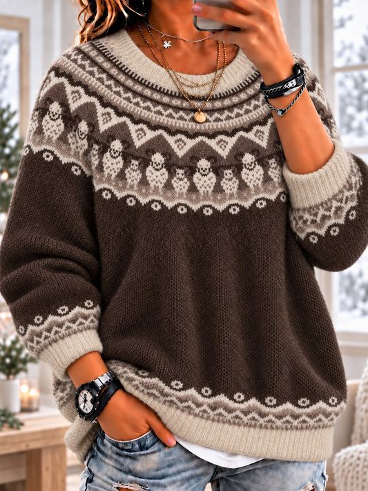 Women's Fair Isle Countryside Sheep  Long Sleeve Crewneck Sweater