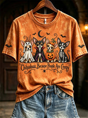 Women's Chihuahuas Because People Are Creepy Halloween Dogs Print short-sleeved T-shirt