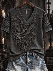 Women's Halloween Gothic Lace Bat Art Print short-sleeved T-shirt
