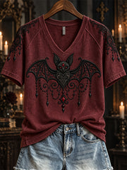 Women's Halloween Gothic Lace Bat Art Print short-sleeved T-shirt