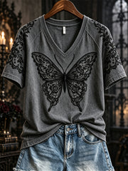 Women's Halloween Gothic Lace Butterfly Art Print short-sleeved T-shirt