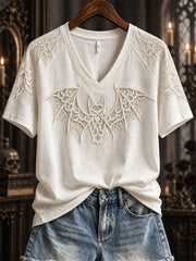 Women's Halloween Gothic Lace Bat Art Print short-sleeved T-shirt
