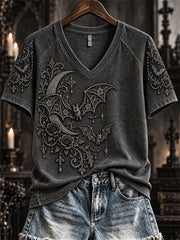 Women's Halloween Gothic Lace Bat Art Print short-sleeved T-shirt